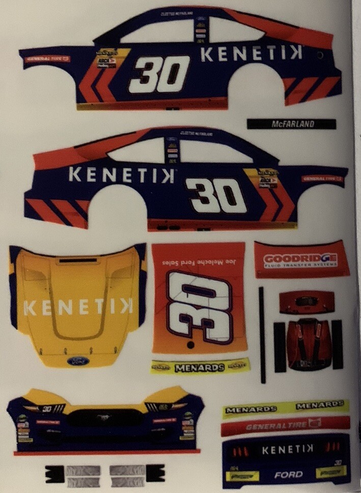 Custom 2025 Cleetus McFarland #30 Kenetik 1/64 ARCA Peel & Stick Decals