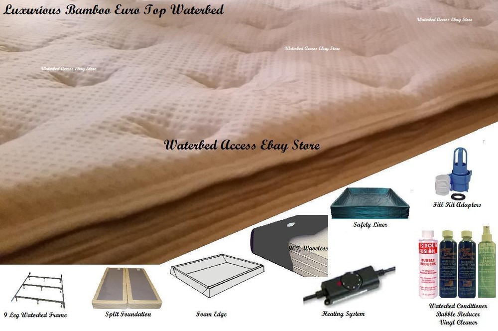 King Softside Waterbed with Bamboo Euro Top, Waveless Bladder & Heater