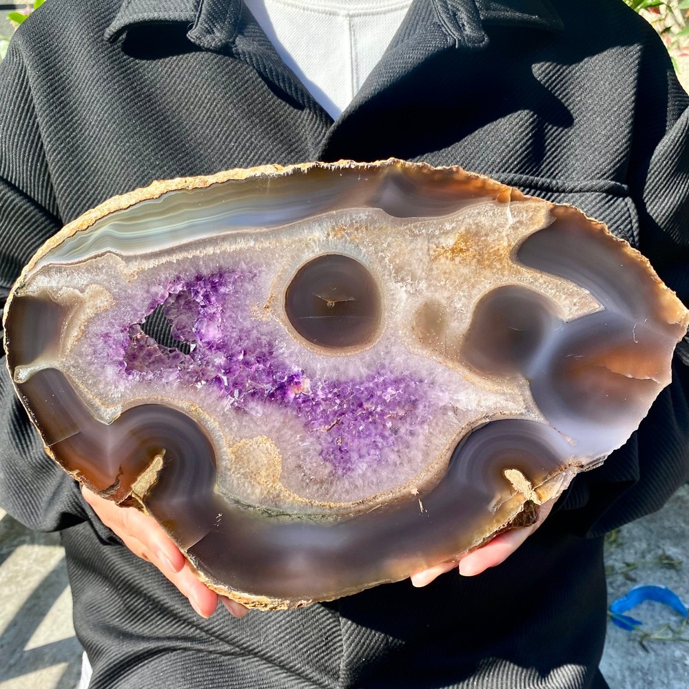 3.98LB Natural amethyst agate sliced quartz crystal mineral specimen-