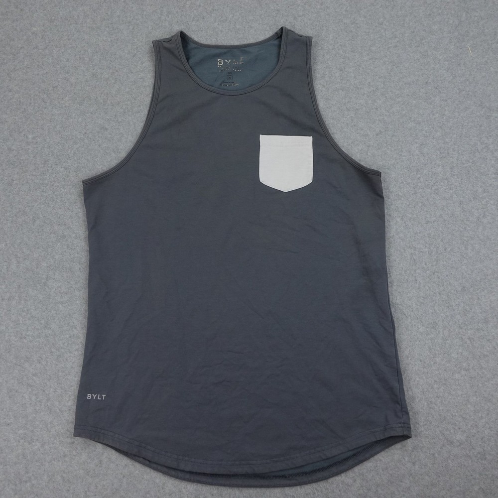BYLT Lux Tank Top Mens XL Gray Shirt Pocket Stretch Performance Gym Sleeveless