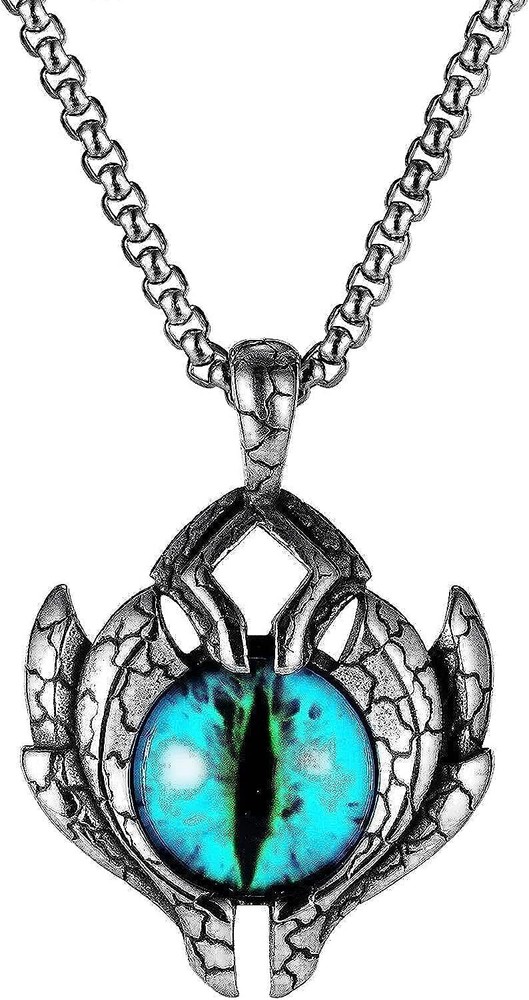 Designer Hip-Hop Street Style Blue Devil Eye Pendant Necklace 24 inch Box Chain