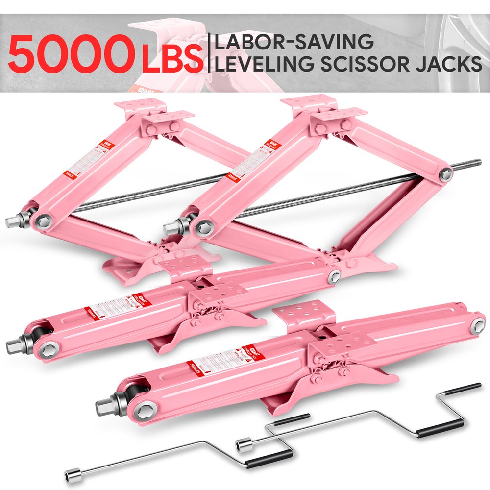5000lbs Capacity 24in Lift Steel Pink Leveling Scissor Car Jack Tools RV Trailer