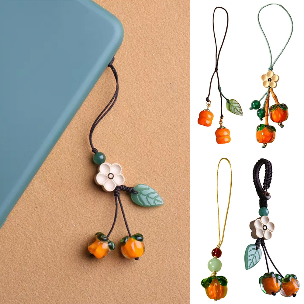 Lucky Persimmon Glass Bead Mobile Phone Charm New Year Decoration-image