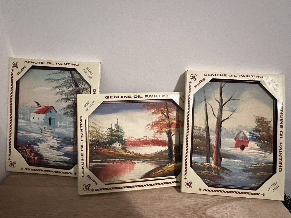 Set of 3 Vintage Hand painted Oil On Canvas By Sterling Item Number GT - 37