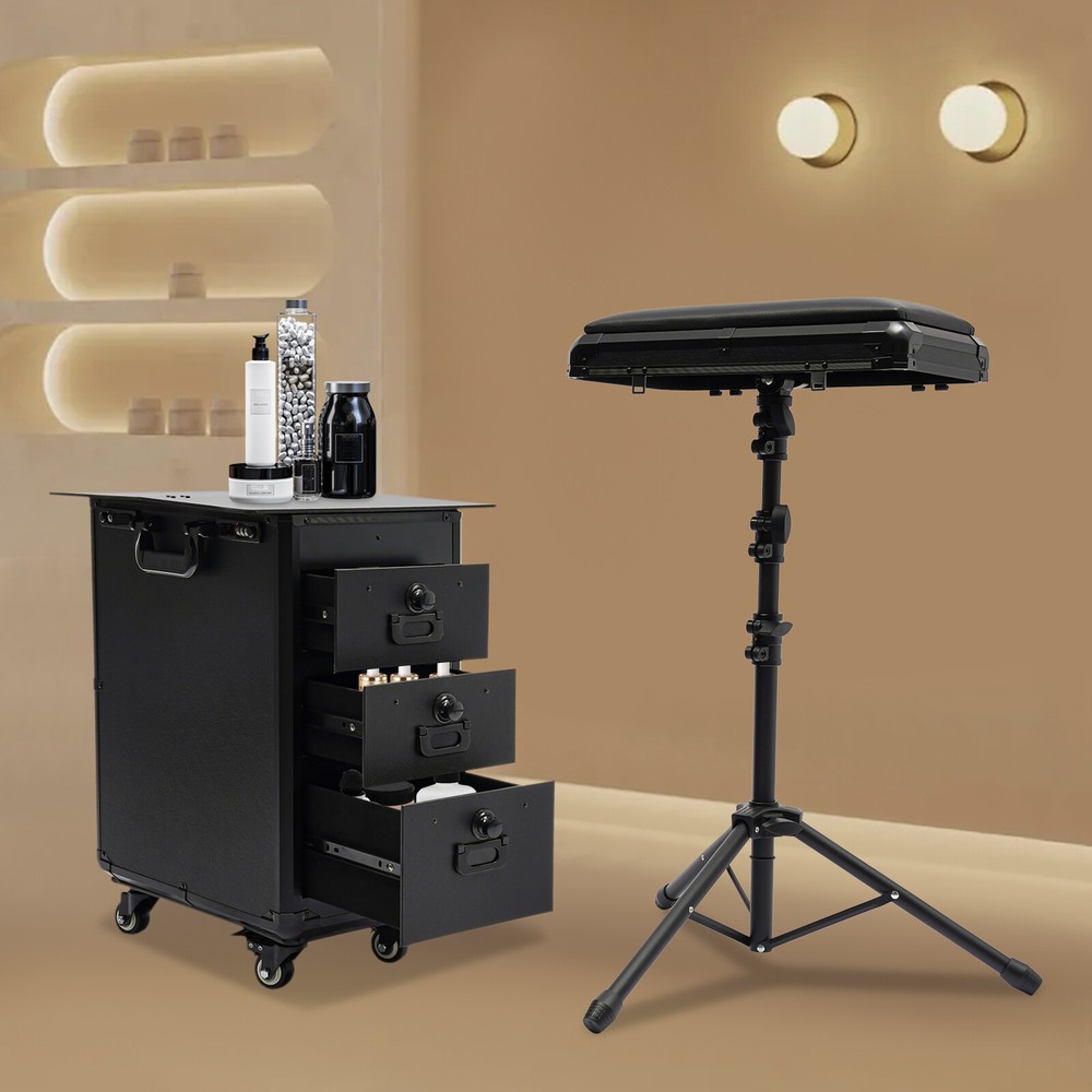 Black Rolling Makeup Case 4 Wheels Travel Cases Makeup Case+Combination Lock