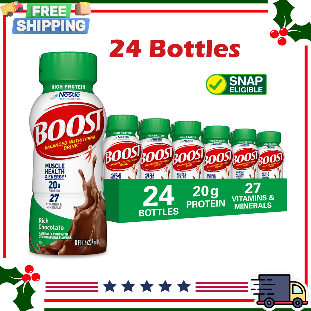 BOOST High Protein Nutritional Drink, Rich Chocolate, 20g Protein, 24 Bottles