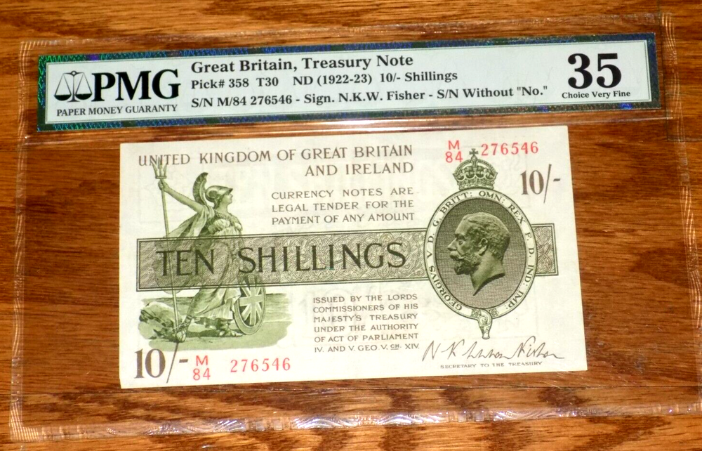 Great Britain 10 SHILLINGS 1922 P-358 T30 PMG 35 TREASURY IRELAND ENGLAND NOTE