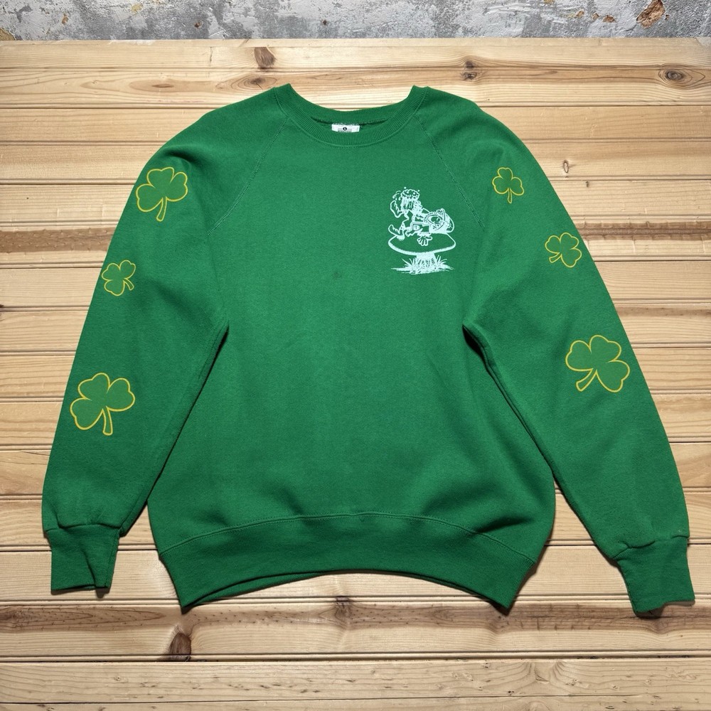 Vintage 90s Raglan St Patty’s Day Clover Drunk Leprechaun Sweatshirt Size Large