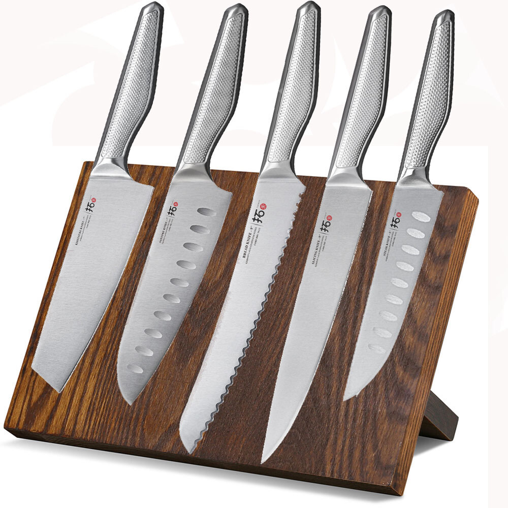 6-Piece TURWHO German Steel Kitchen Knife Block Set with Santoku and Kiritsuke