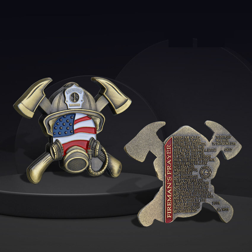 Fireman's Prayer Firefighter Gas Mask Medal Gift Featured Commemorative Coin