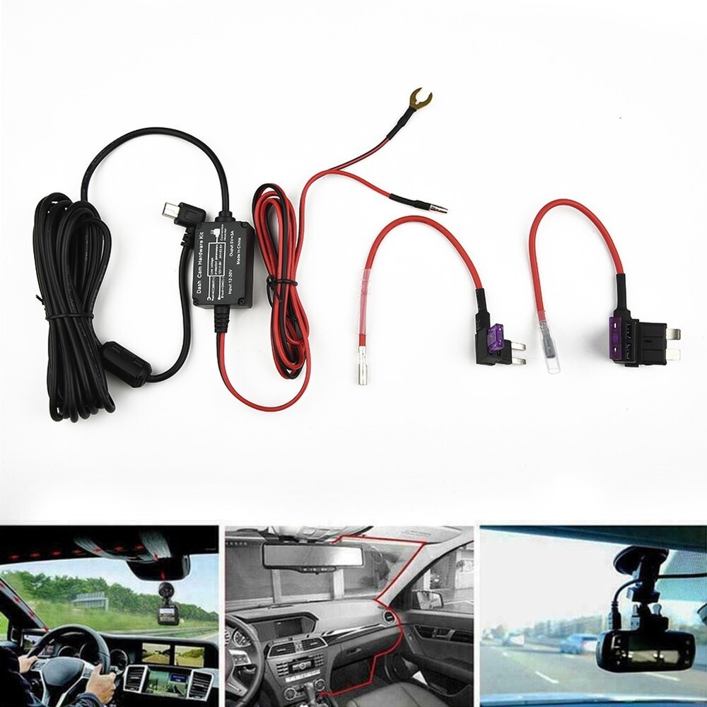 1-SET Universal Hard Wire Fuse Box Car Recorder Dash Cam Hard Wire-Kit Mini USB