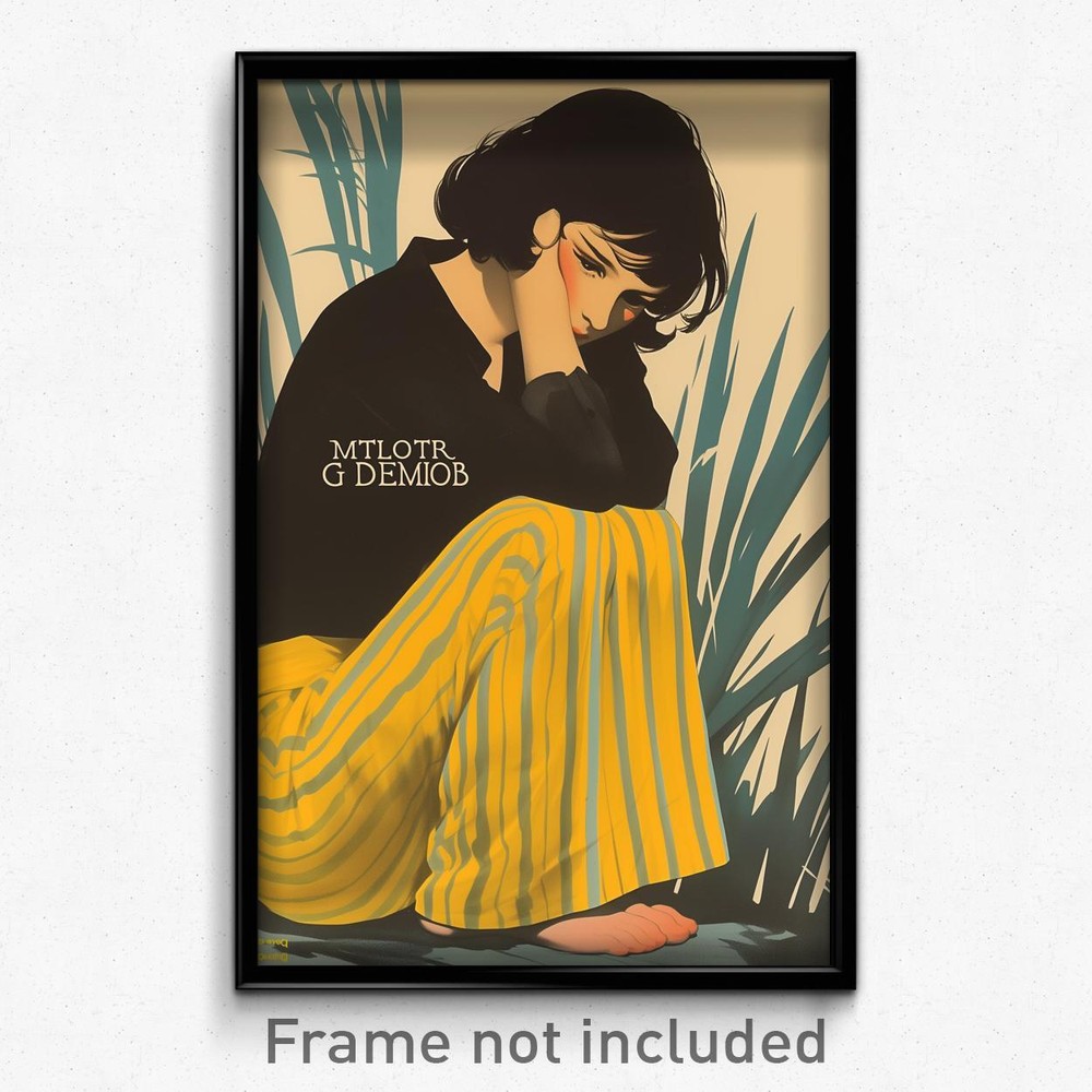 Vintage French Movie Poster Print - Woman in Yellow Striped Pants Feeling Melancholy