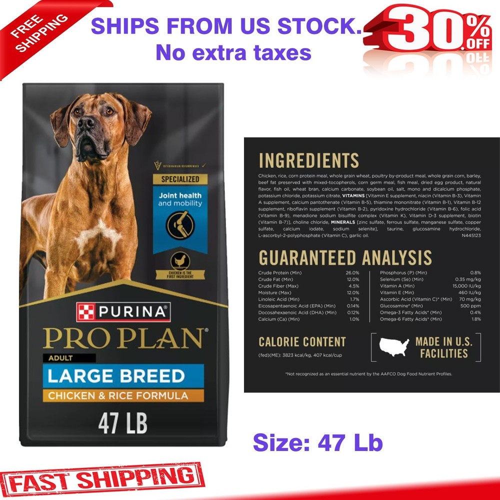 Purina Pro Plan Large Breed Adult Dry Dog Food - Chicken & Rice, 47. lb, No Fee
