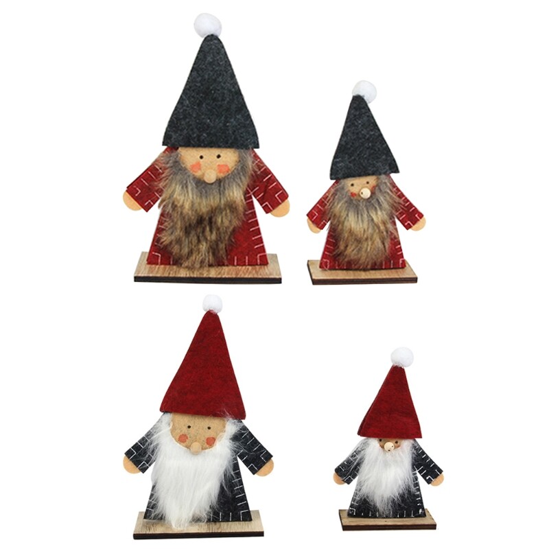 2Pcs Wooden Christmas Gnome Ornaments Swedish Santa Elf Tabletop Decor