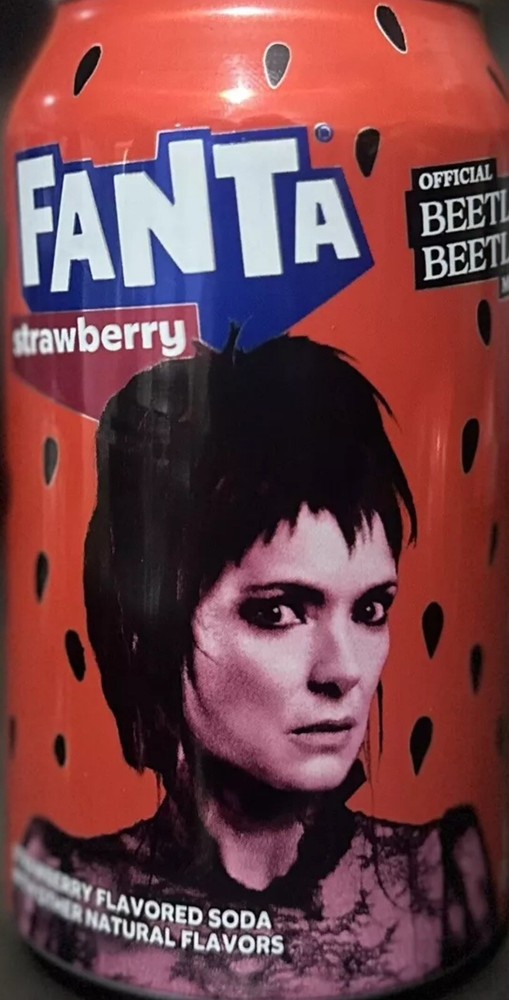 NEW LIMITED BEETLEJUICE LYDIA DEETZ (WINONA) STRAWBERRY FANTA SODA CAN 12FLOZ