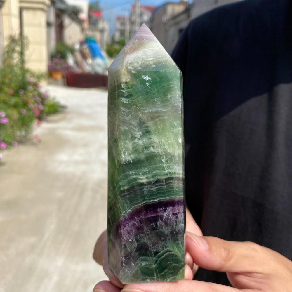 560g Natural Fluorite Crystal Column Magic Wand Obelisk Point Earth Healing