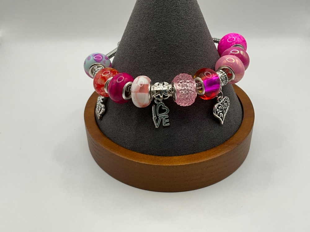 Valentines Pandora charm bracelet with European style beads