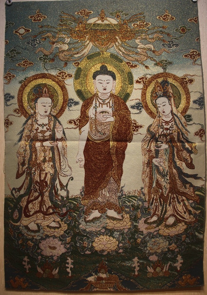 Nice Chinese Tibet Buddhist embroidery Brocade Tapis Thangka Tangka Three Sages
