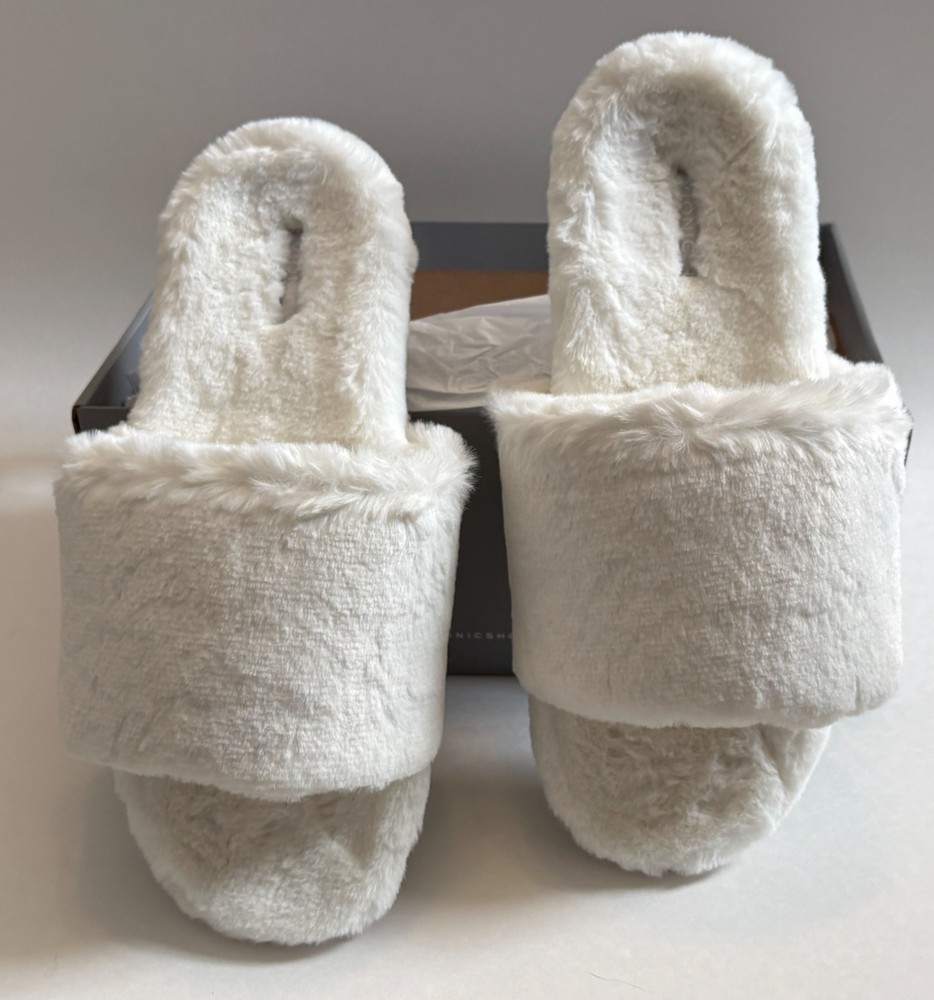 NEW Vionic Supportive Slippers Dream in Marshmallow-White, Faux Fur Women's 8.5