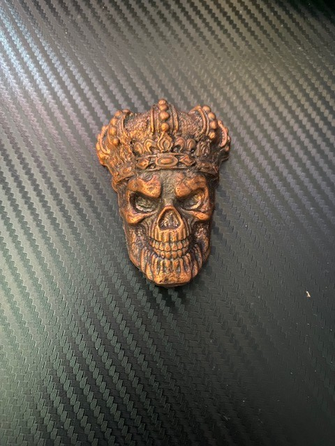 Hand Poured Copper Crown Skull 7.3 Oz Bar/Ingot