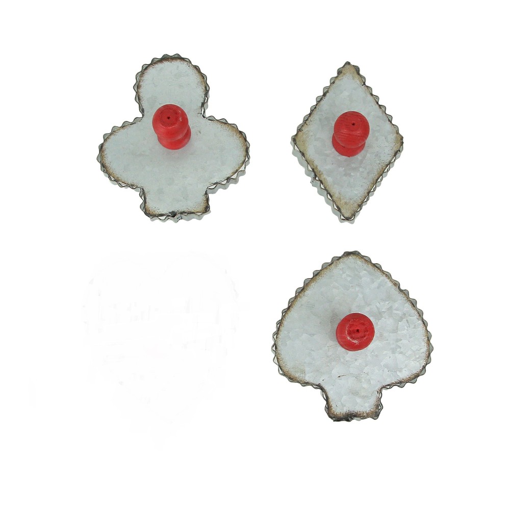 Set of 3 Galvanized Zinc Finish Playing Card Suit Cookie Cutter Wall Hooks