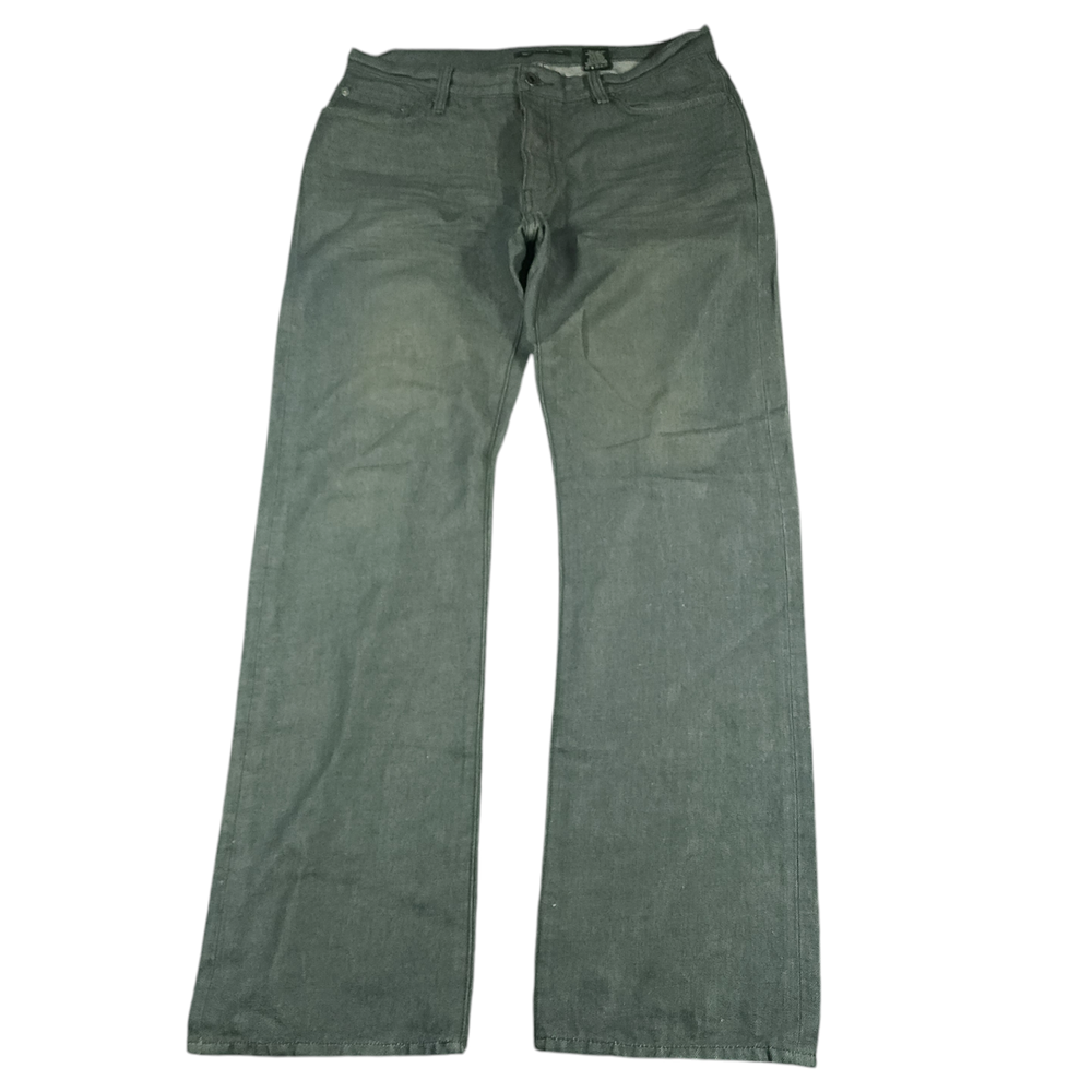 John Varvatos USA Mens Distressed Linen Blend Jeans 33R Button Fly Baggy Fit