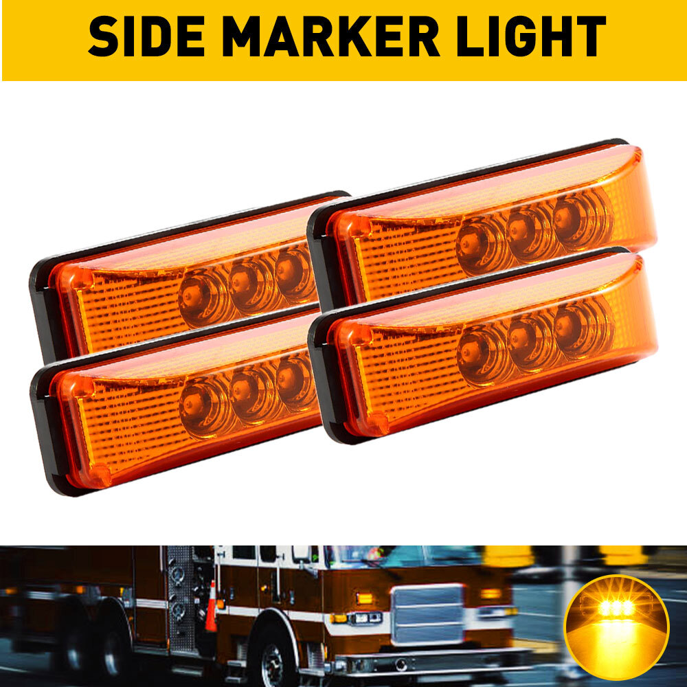 4x Amber Side 3LED Marker Light RV Trailer Truck Clearance Light Lamp Waterproof