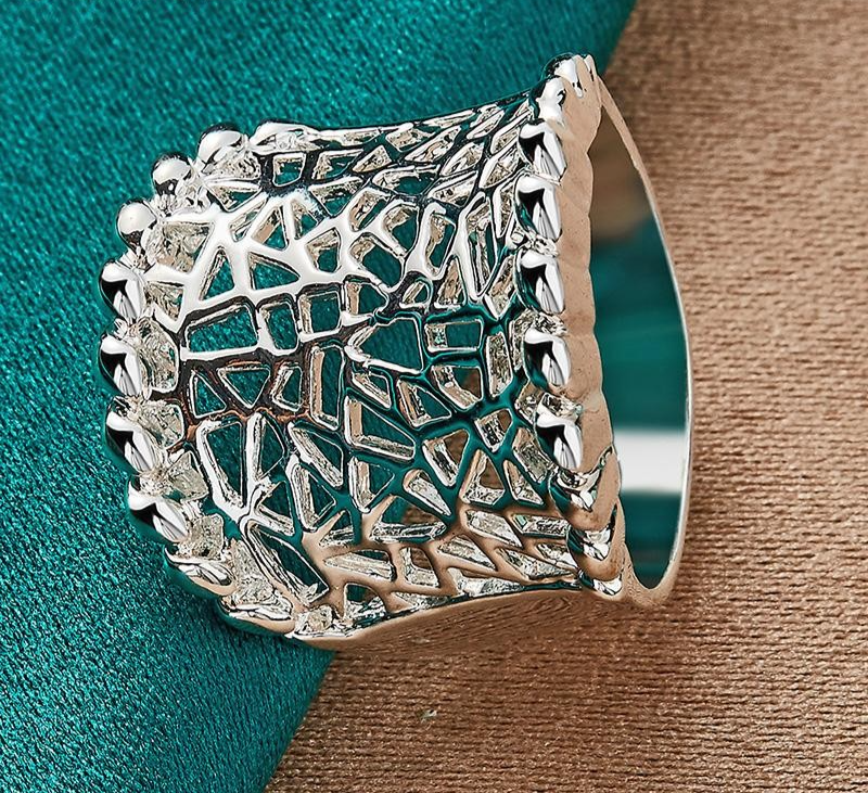 925 Sterling Silver Hollow Ring Size 7-10 Women Wedding Party Gift Jewelry
