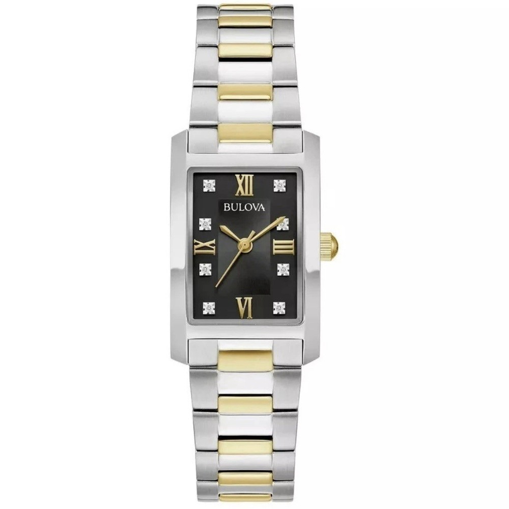 NEW Bulova Classic Diamond Ladies Tank Rectangular Watch 98P230 Two Tone Quartz