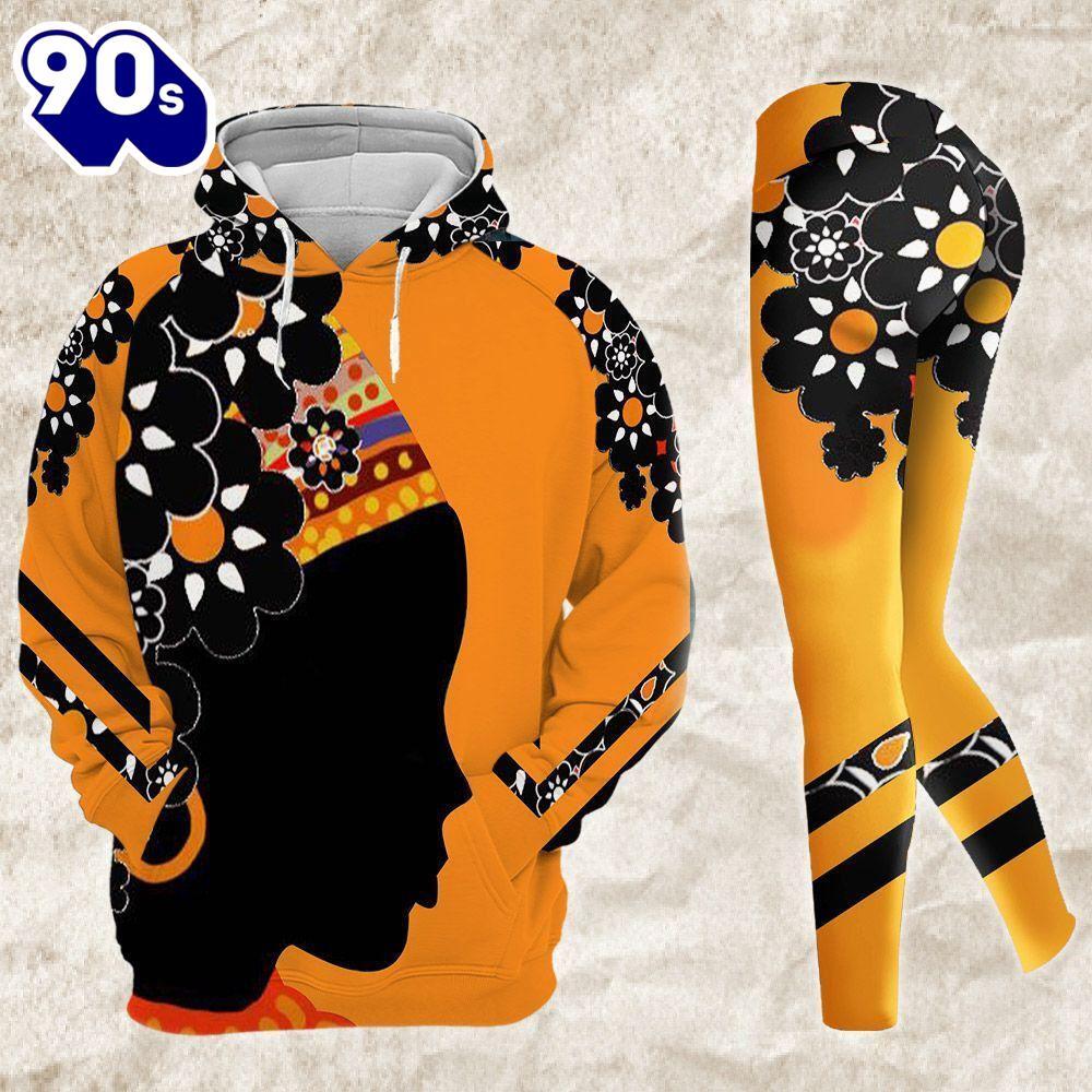 Black Girl African All Over Print Leggings Hoodie Set Outfit For Women -