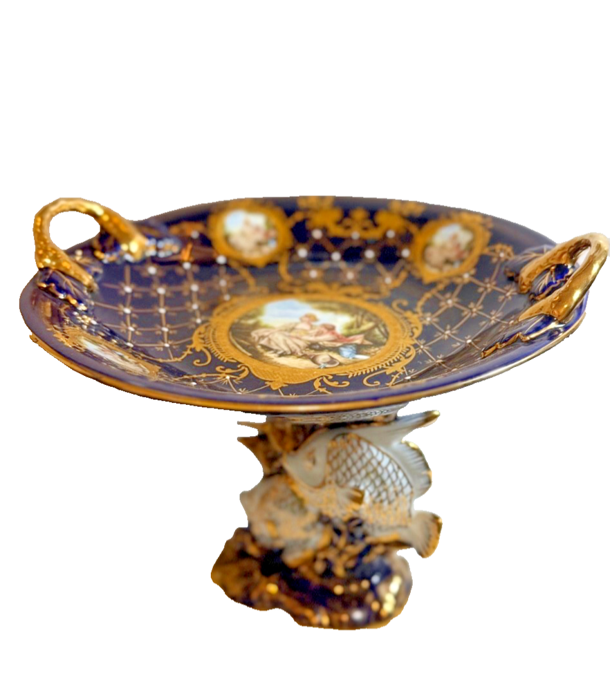 Haviland Limoges Cobalt Gilt Footed Centerpiece Bowl Large Vintage