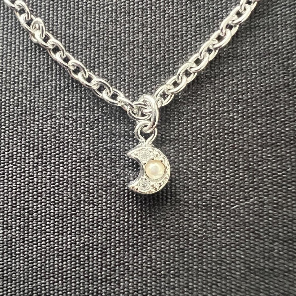Vintage Christian Dior Moon Rhinestone Necklace Silver Y2K Japan EXC