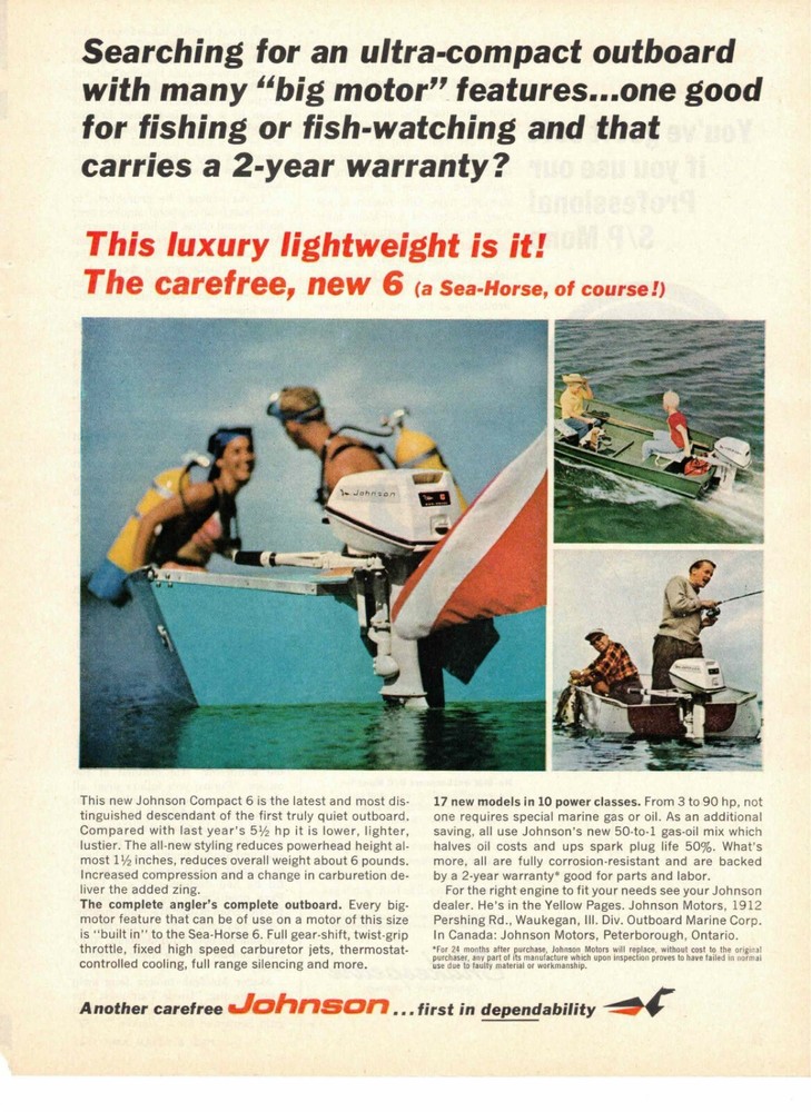 Johnson Sea Horse Outboard Motor 1965 Luxury Lightweight Waukegan IL