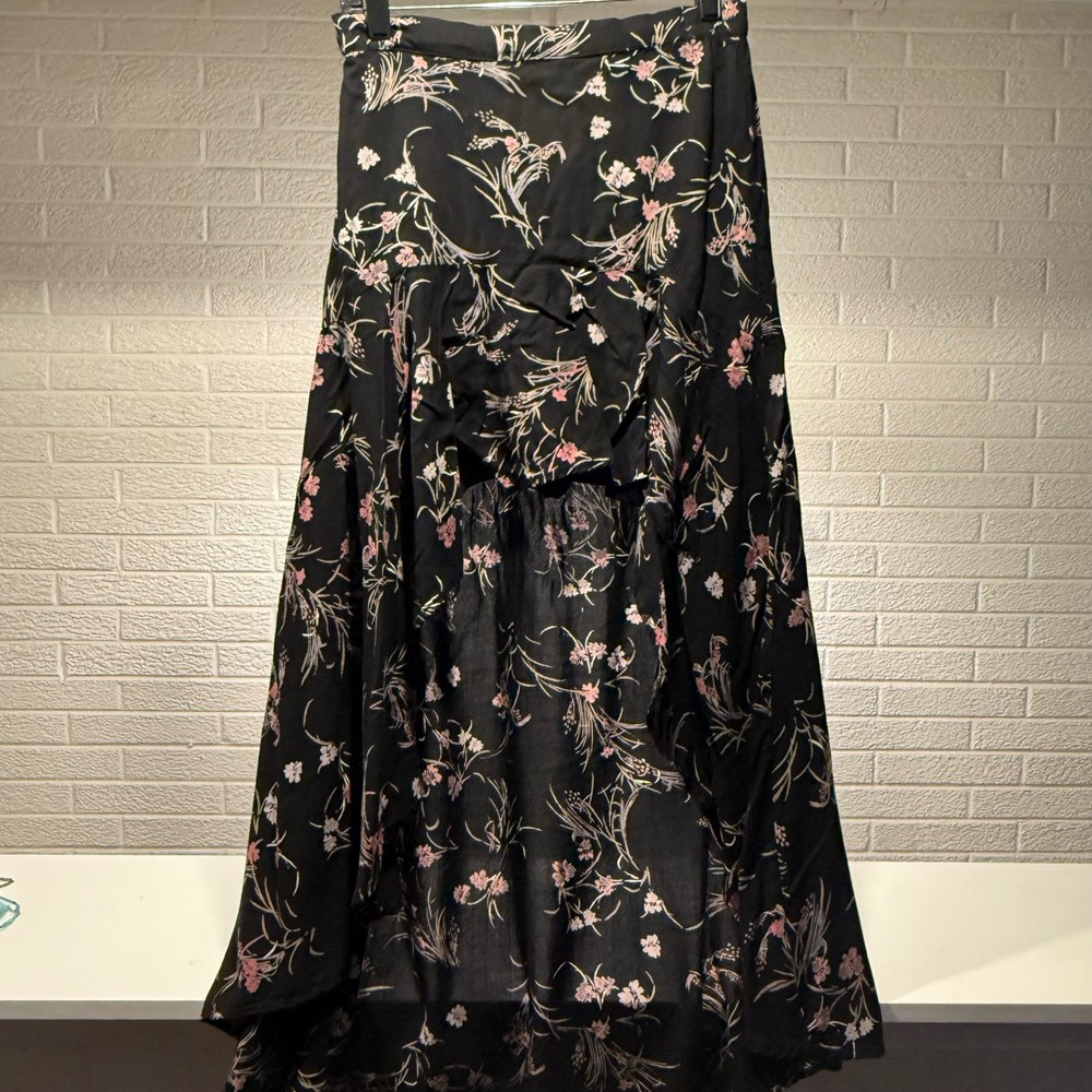Angie Black Floral High Low Skirt Maxi Womens Large Rayon
