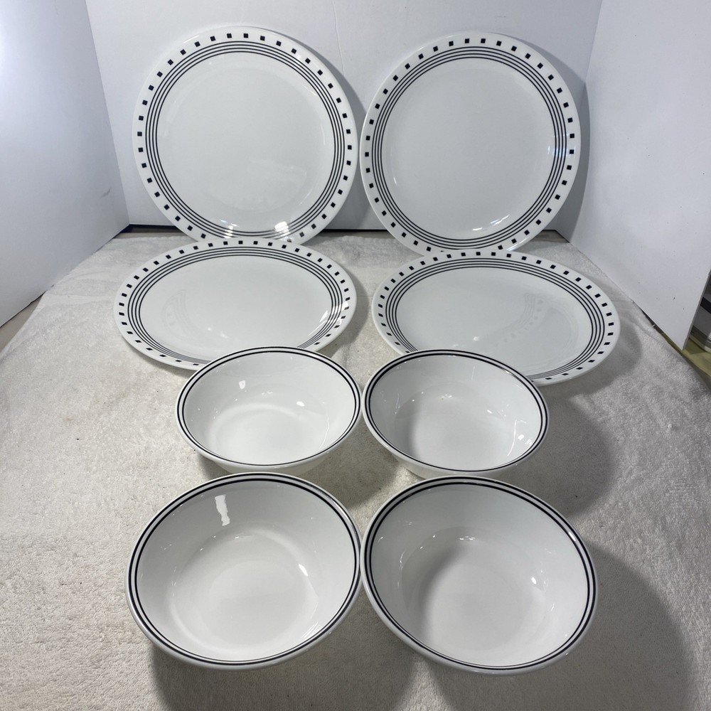 4-Piece Corelle City Block Black & White Dinnerware Set – Bowls & Plates  