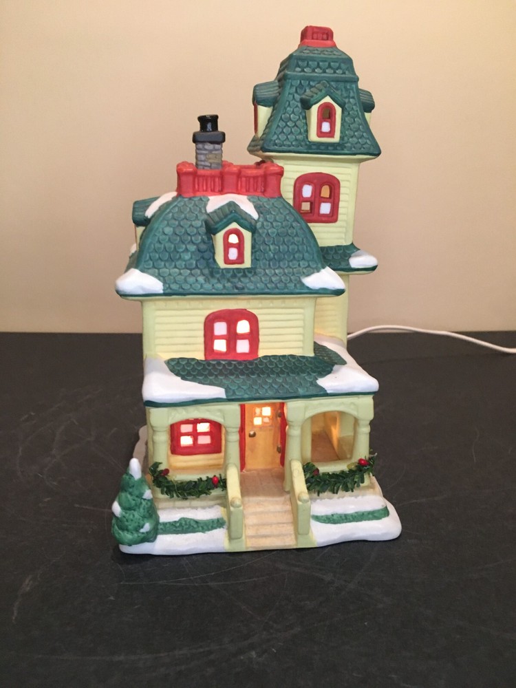Vintage Lighted Christmas Victorian Lemon House Holiday Display-image