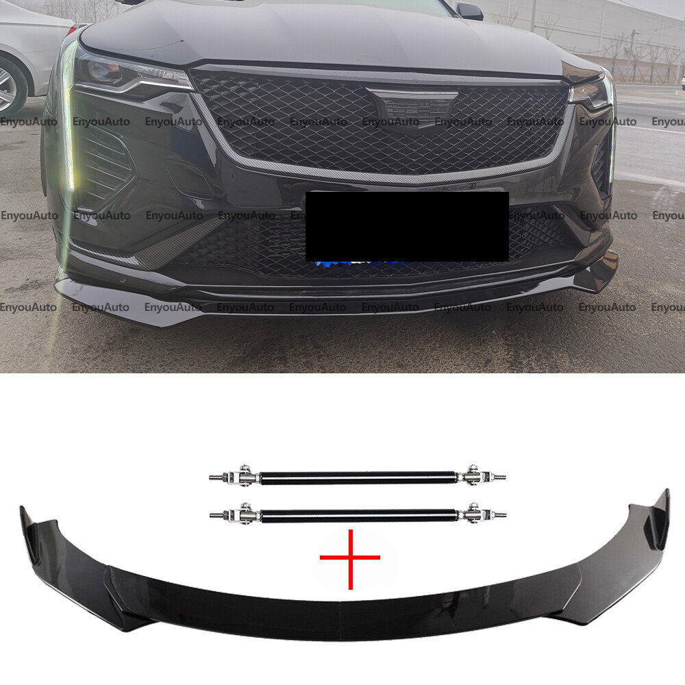 For Cadillac Escalade Front Bumper Lip Spoiler + Strut Rods Glossy Black
