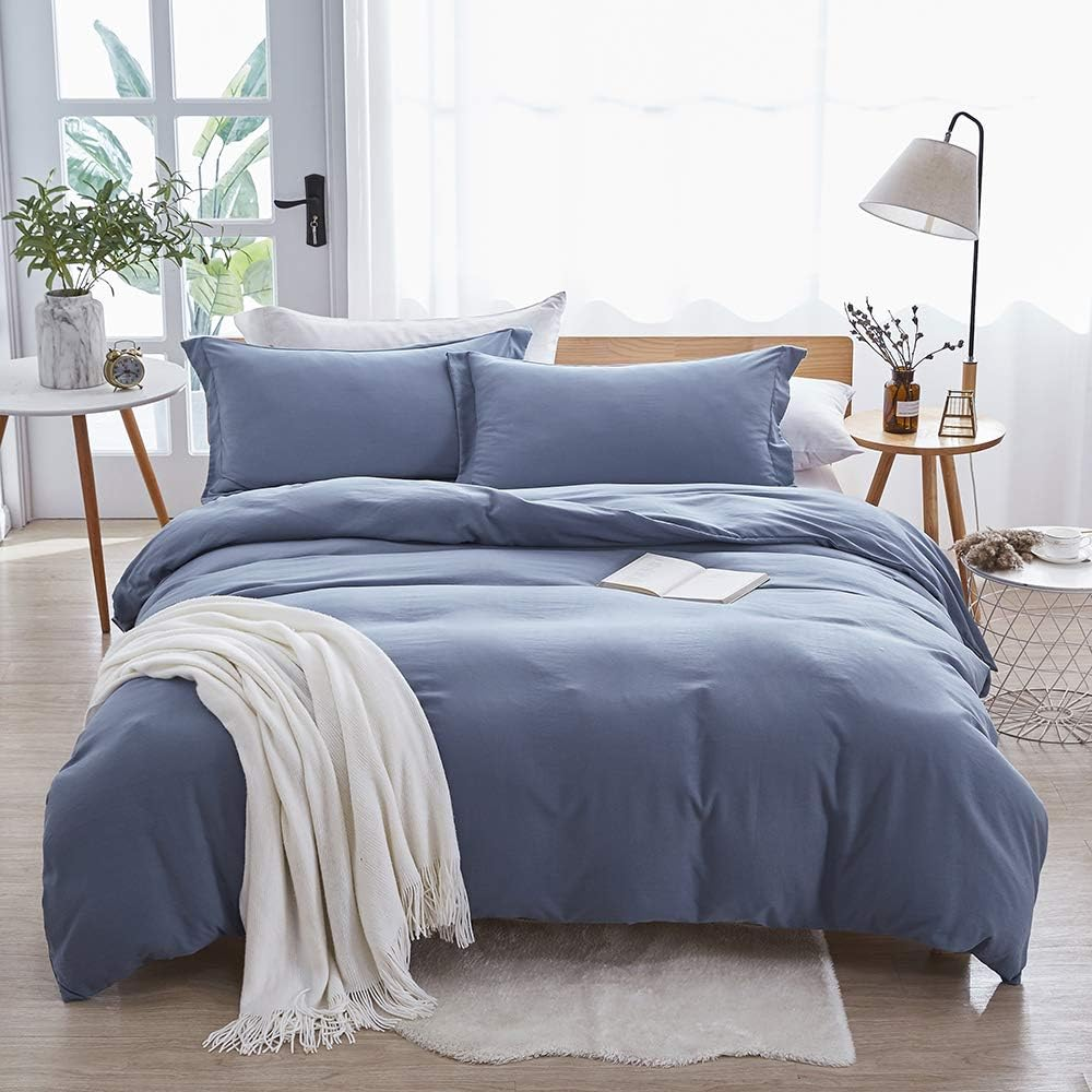 Duvet Cover King,Washed Microfiber King Size Haze Blue Duvet Cover Set,Solid Col