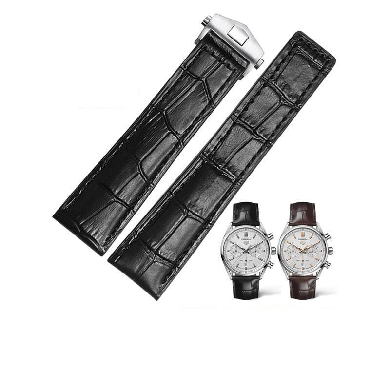 22mm Black Leather Strap for Tag Heuer Grand Carrera Calibre 6 12 36 with Clasp