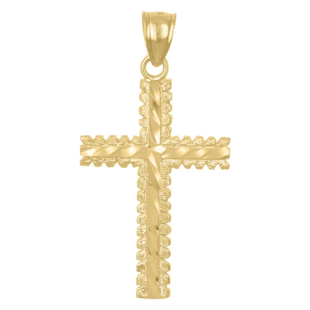 10k Yellow Gold Diamond-Cut Cross Religious Charm Pendant 2.2gm