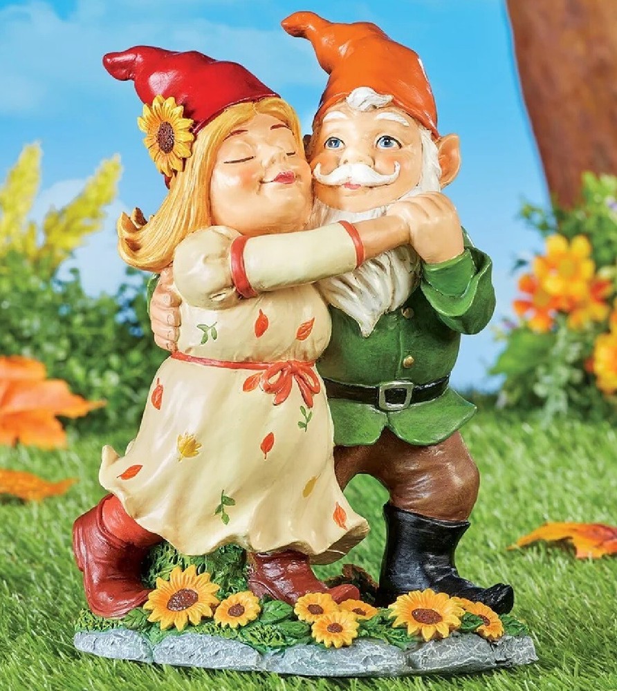 Autumn Gnome Couple in Romantic Dance Statue Indoor/Outdoor Figurine 10-1/2
