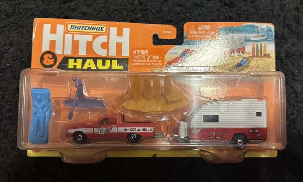 Matchbox Hitch Haul 2-Pack: 1961 Ford Ranchero & Camping Trailer Surfing Set NEW