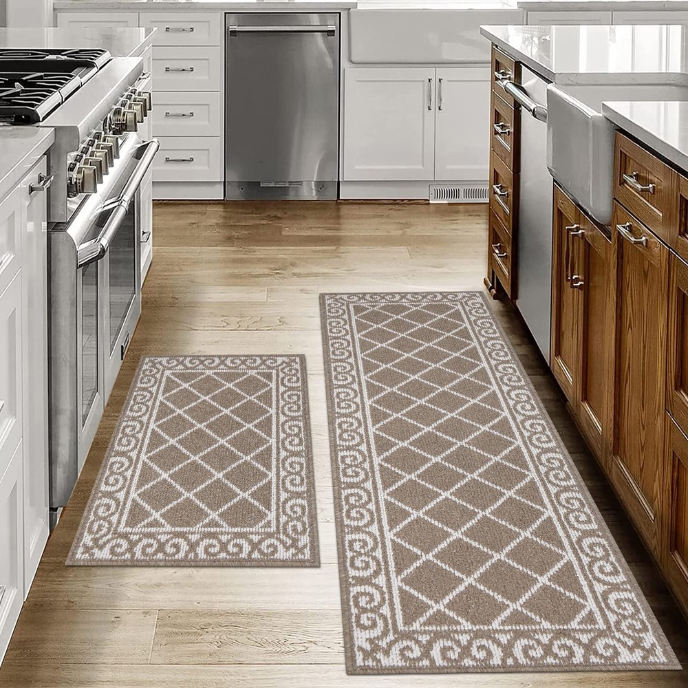 Non Slip Washable Kitchen Rug Set 2-Piece with Runner Mat