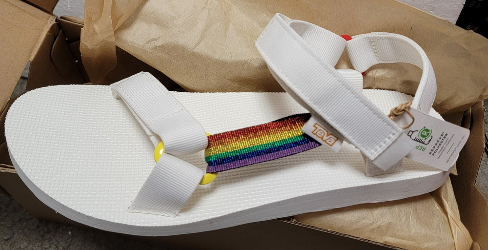 TEVA Original Universal Pride White Rainbow Sandals Men Size 11 EU 44.5