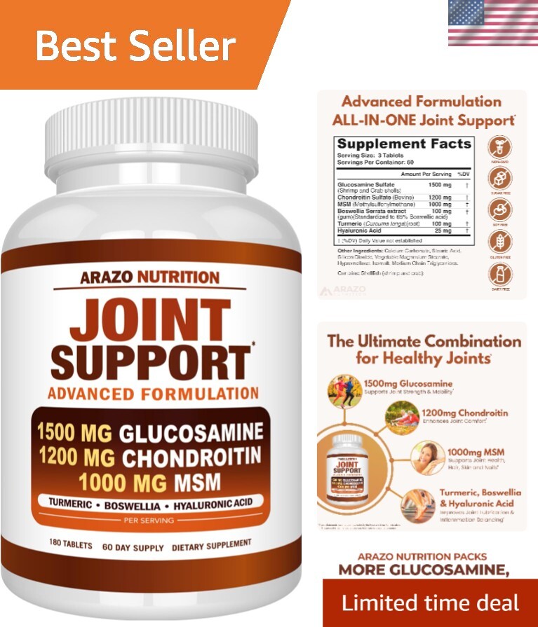 Powerful Joint Supplement - Glucosamine Chondroitin for Healthy Bones - 180 Ct