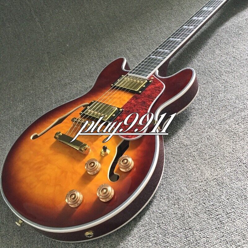 Sunburst ES Electric Guitar with Quilted Maple Top and Mahogany Semi-Hollow Body