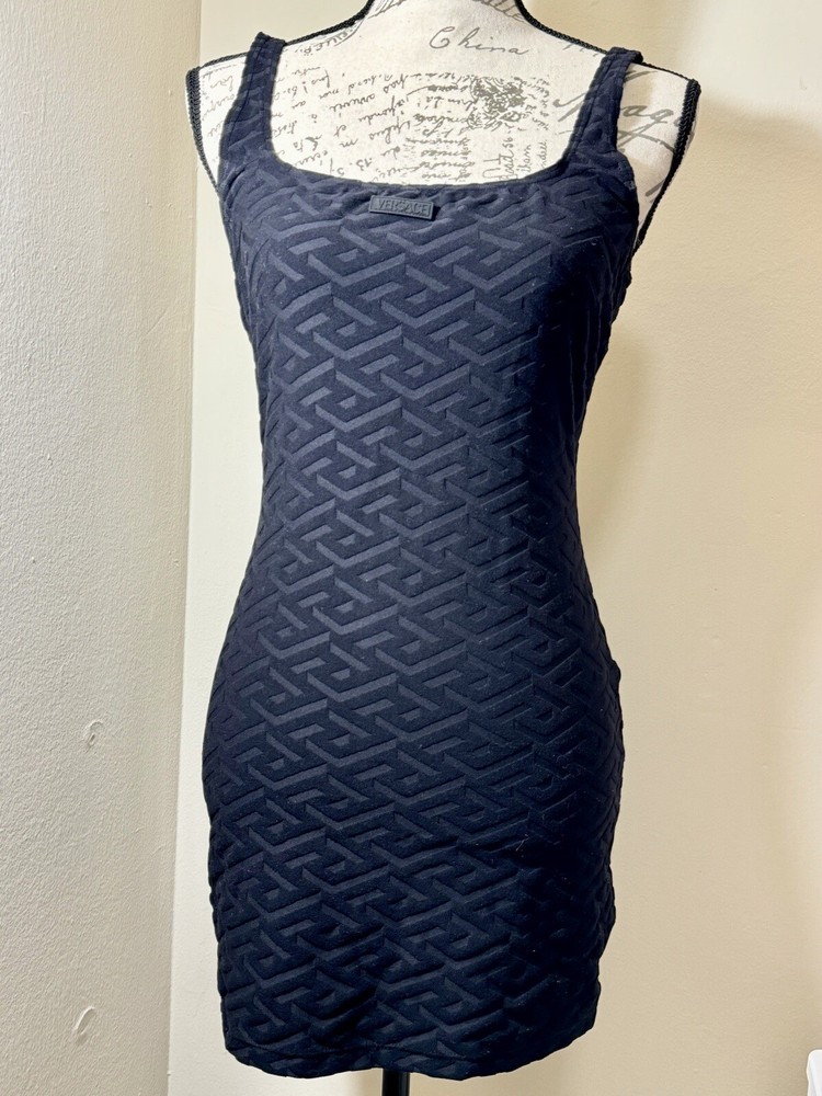 Versace “La Greca” Mini Black Dress Cover Up Size 44 Medium