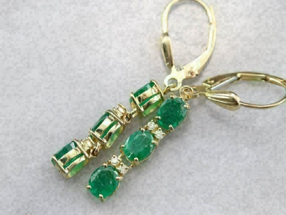 2.50 Ct Oval Cut Emerald & Moissanite Women Dangal Earring in Sterling Silver .