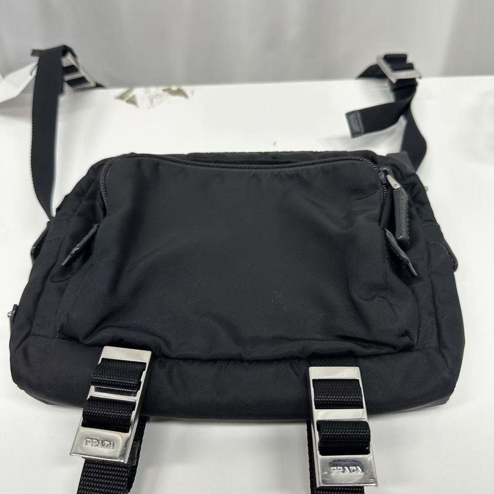PRADA Black Silver Nylon Camera Bag with Adjustable Strap