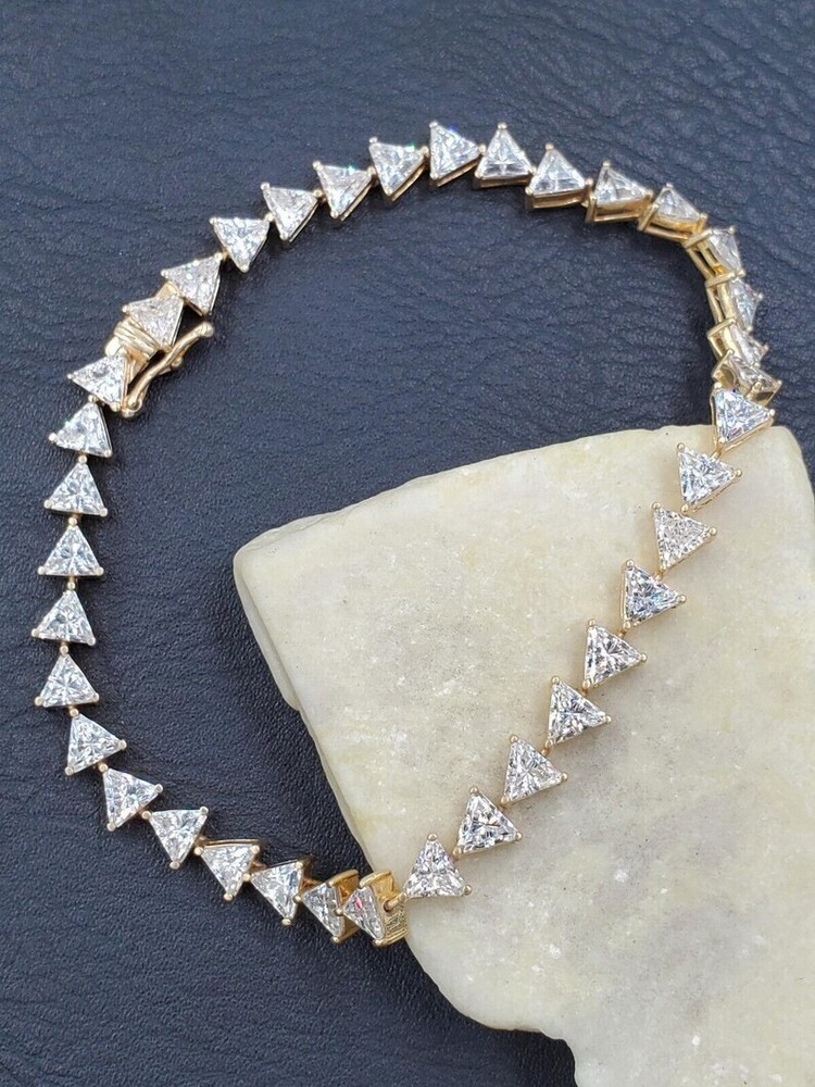 12ct Trillion Cut Simulated Diamond Women Tennis Bracelet 14k Yellow Gold Plated